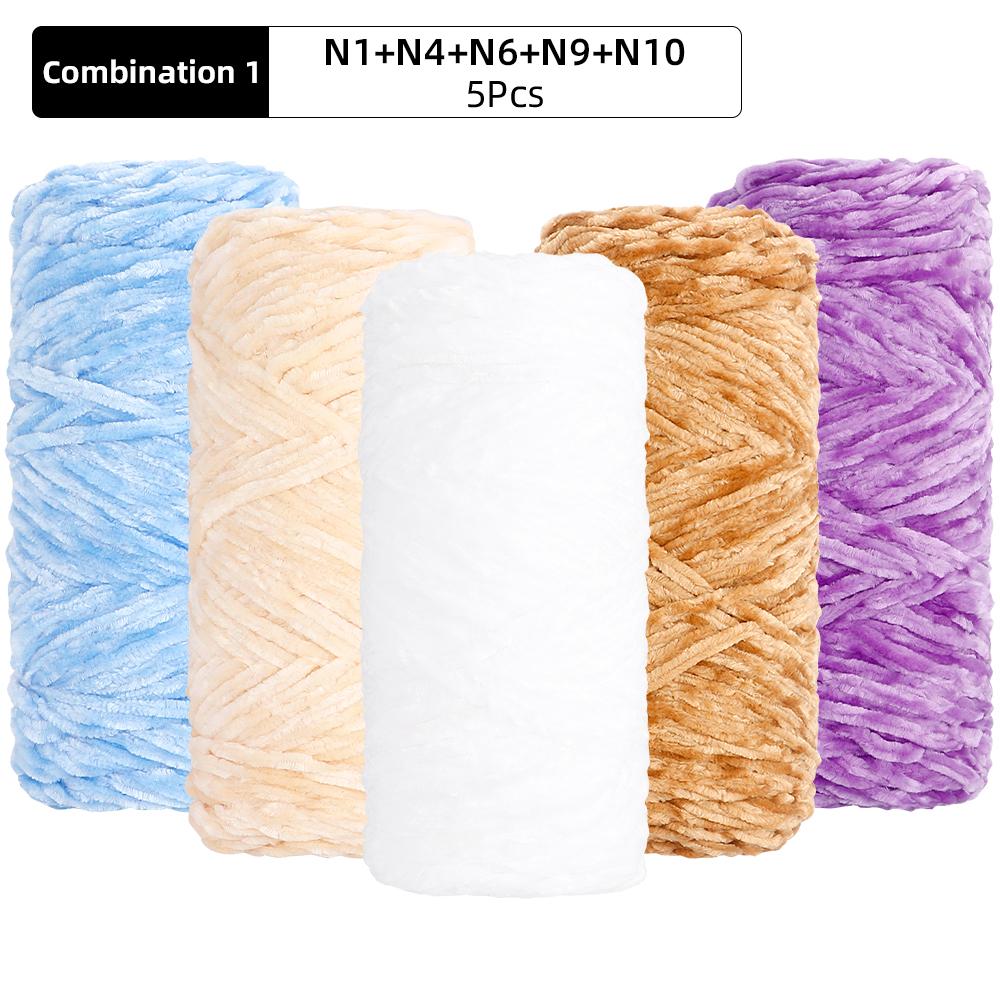 5pcs Soft Polyester Velvet Yarn Set - Luxurious Chenille Yarns, DIY Knitting & Crocheting for Crafts, Hats, Blankets, Scarves