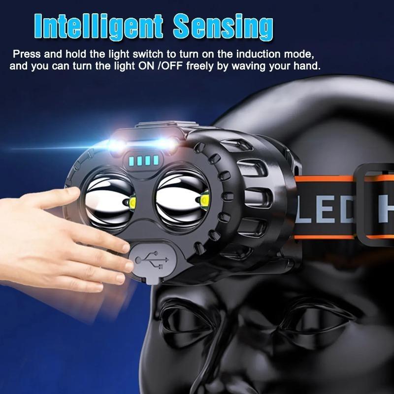 20W LED Headlamp with Wave Sensor Waterproof, Hands-Free Lighting for Work Outdoor Fishing Camping Hiking & Emergency Use