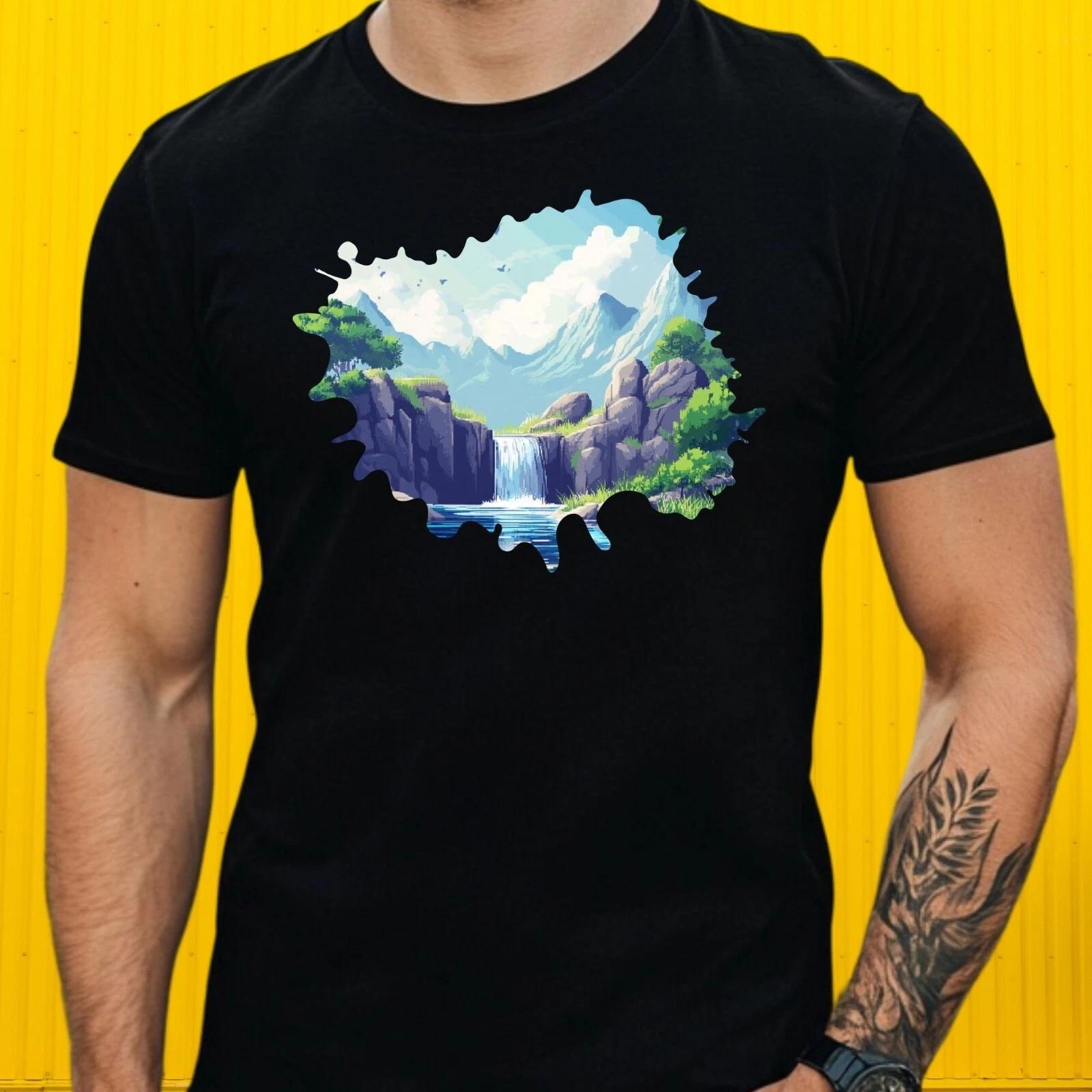 T-Shirt Herren Pixel Art Landschaft Motiv Baumwolle Größe S bis 5XL XS