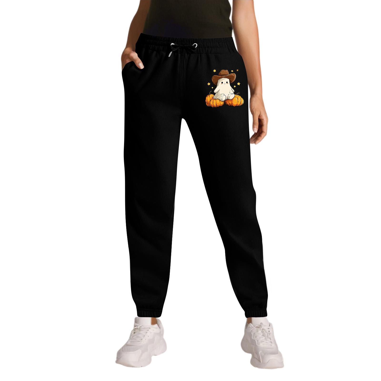 

Женские спортивные брюки с принтом Хэллоуина, карманами на кулиске, повседневные рабочие брюки XL чёрный