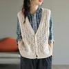 Spring and Autumn V-neck Knitted Vest Top Casual Retro Hollow Pocket Embroidered Sweater Vest for Women