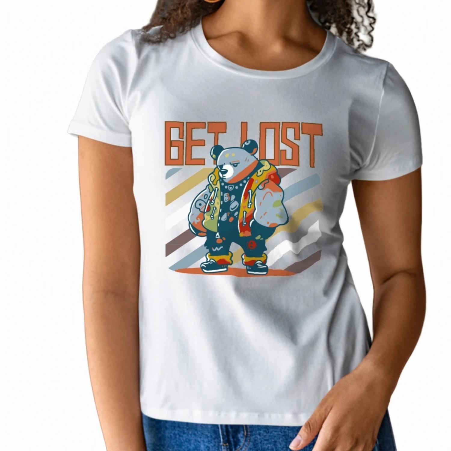 Cool style Womens Short Sleeve T Shirt Get Lost Design with Fashionable Bear Graphic for a Trendy Summer Look S