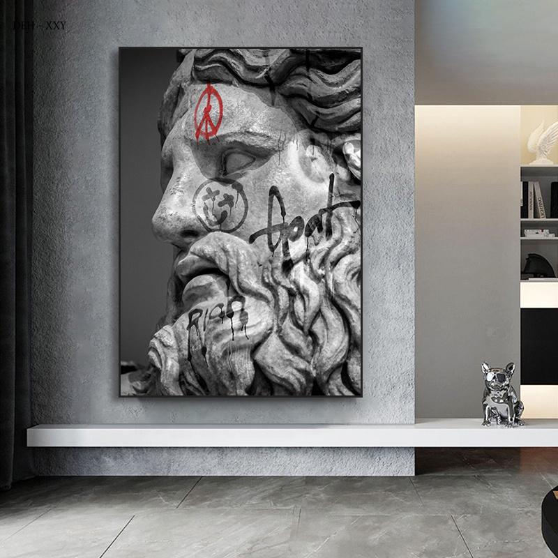 David Sculpture Canvas Painting Posters and Prints Black White Statue Wall Art Picture Street Artwork for Living Room Home Decor