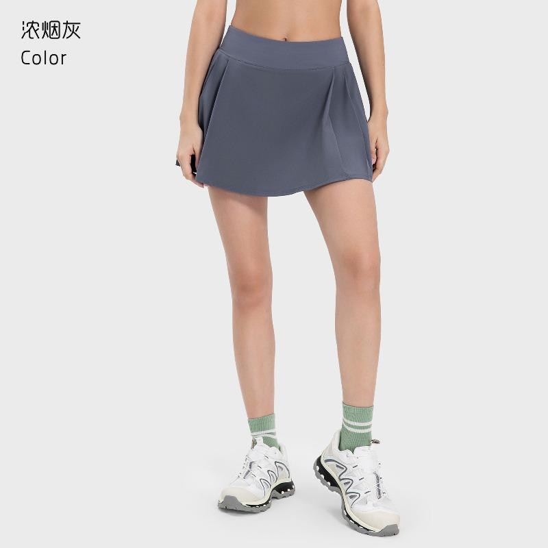 New Pleated Leg Length Yoga Shorts Skirt Women's Fake Two Anti-light Tennis Sports Skirt S