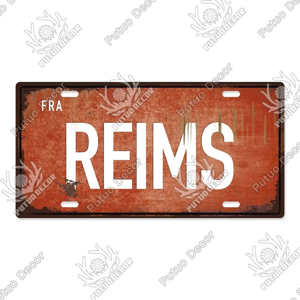 Putuo Decor French City Metal Sign Licenses Plate Plaque Metal Vintage Tin Sign Decor Bar Pub Man Cave Club Decoration