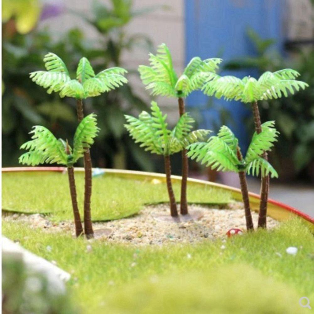Plastic 10pcs Bonsai Craft Leaf Fake Miniature Coconut Palm Tree Artificial Plants Micro Landscape