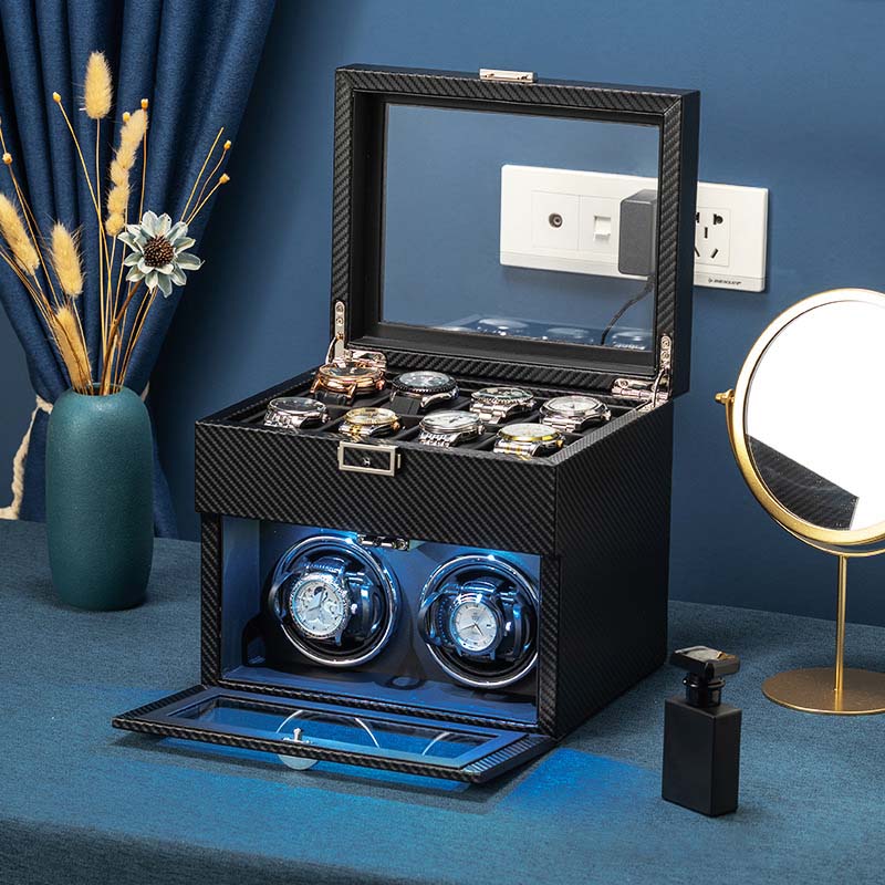 Automatic Watch Winder Luxury Jewelry Box Quiet Japanese Mabuchi Motor Adjustable Modes With Jewelry Storage Case Box