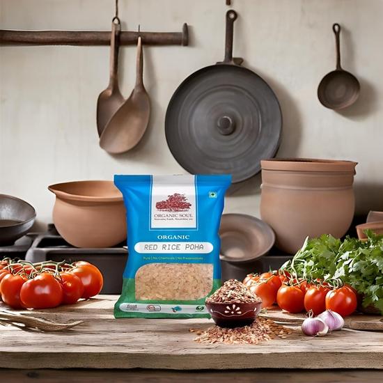 Organic Red Poha 900 Gm | Flattened Red Rice | Atukulu | Chiwda | Aval | Atukulu | Avalakki, 100% Organic Poha 900GramI Organic Certified