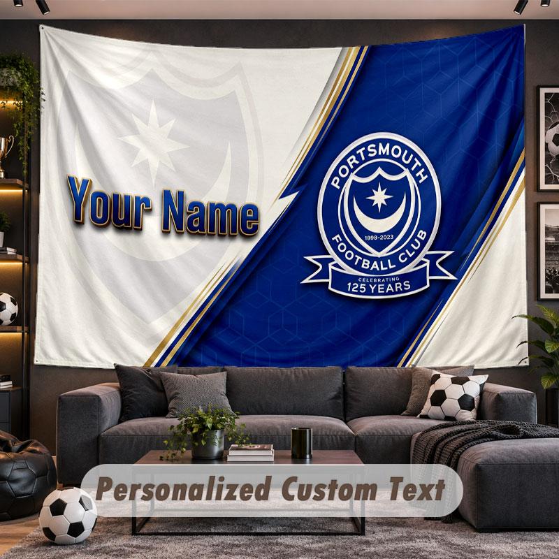 Wall Hanging Tapestry Custom NamePortsmouth FC Pattern Personalized Printed Fabric Wall Decor