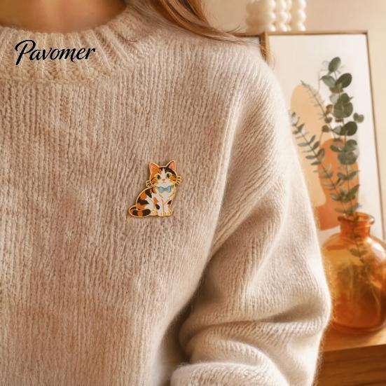 Cat Brooch Pin Enamel Bow Tie Brooch, Cartoon Kitten Metal Badge Durable Alloy Pin, Hats Bags Scarves Clothes Decorative Accessory Theme