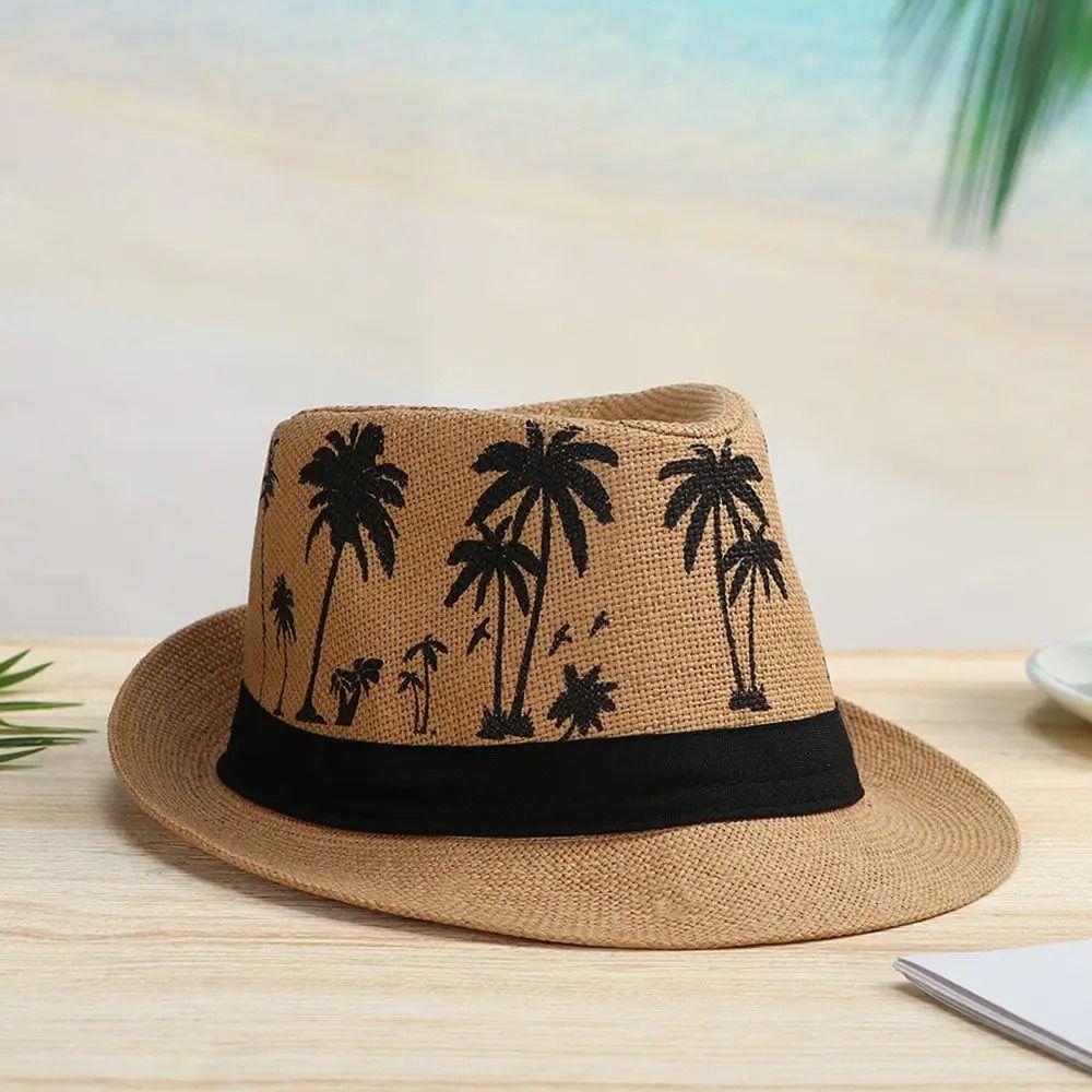 Coconut trees pattern Jazz Hat Breathable Beach Cap Fashion Top Hats Fedora Cap  Summer