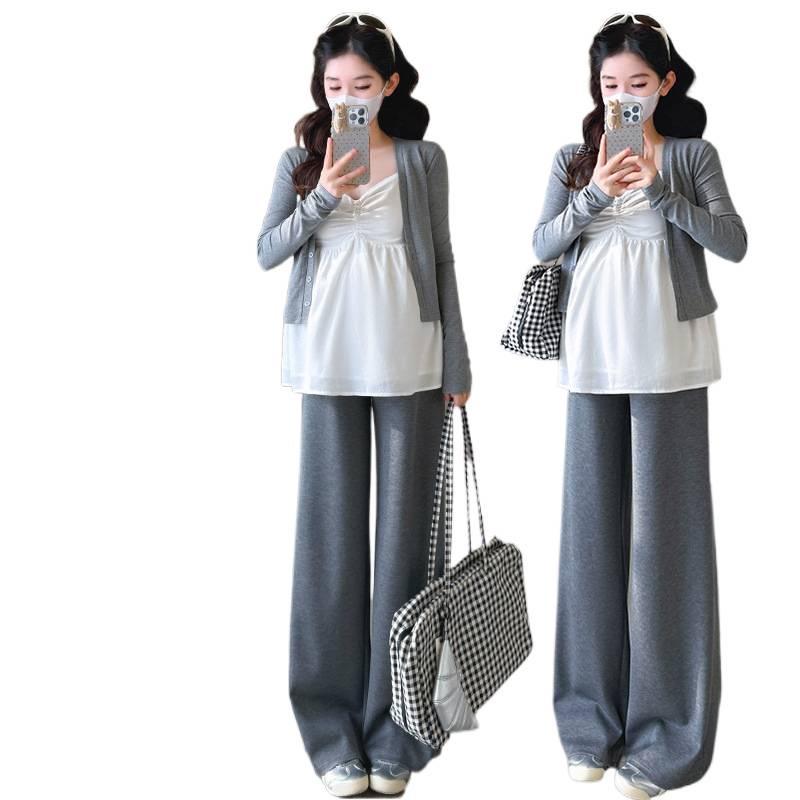 Maternity Spring Chic Camisole Cardigan & Wide-Leg Pants Set - French Elegant Style