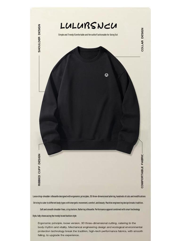 Lulu Men's Plus Velvet Round Neck Hoodie 2025 Autumn/Winter, Long Sleeve Couple Style Pullover.