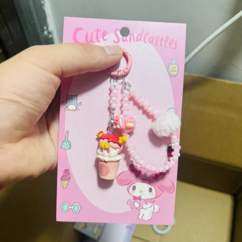 Kawaii Tegneserie Dukke Nøkkelring Søt Perlebesatt Nøkkelring Veskedekorasjonstilbehør Universelt Mobiltelefonanheng Gaver