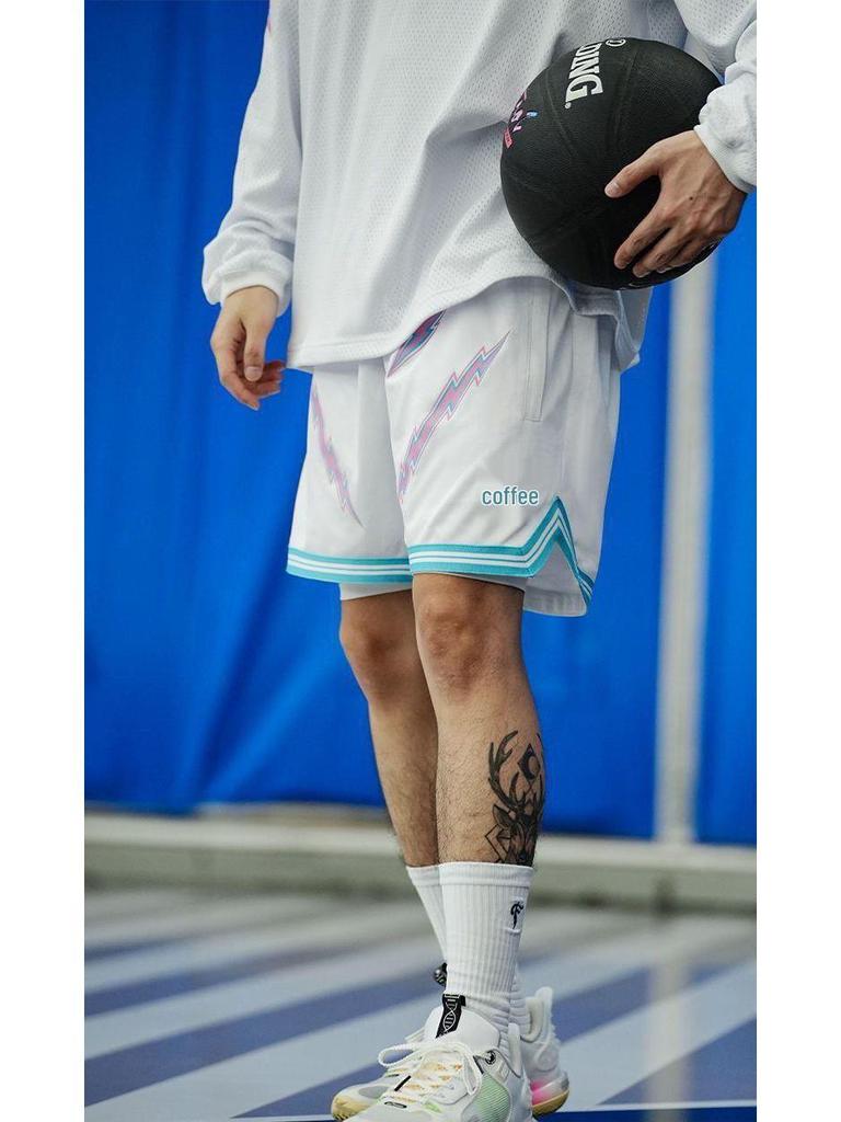 American Street Basketball Quick-Dry Mesh Shorts - Above Knee, Embroidered, Four-Point Design for Training & Fitness