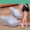 Summer Woman Trendyol 2022 Shoes Platform Slippers Wedges Mesh Bling Designer Elegant Party Sandals Slides Women