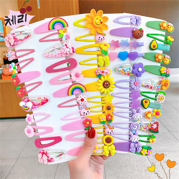 2022 Candy Color Children's Cartoon Hairpin Set Animal Flowers Fruit Baby Hairpin Cute Girls Cute Hair Clip