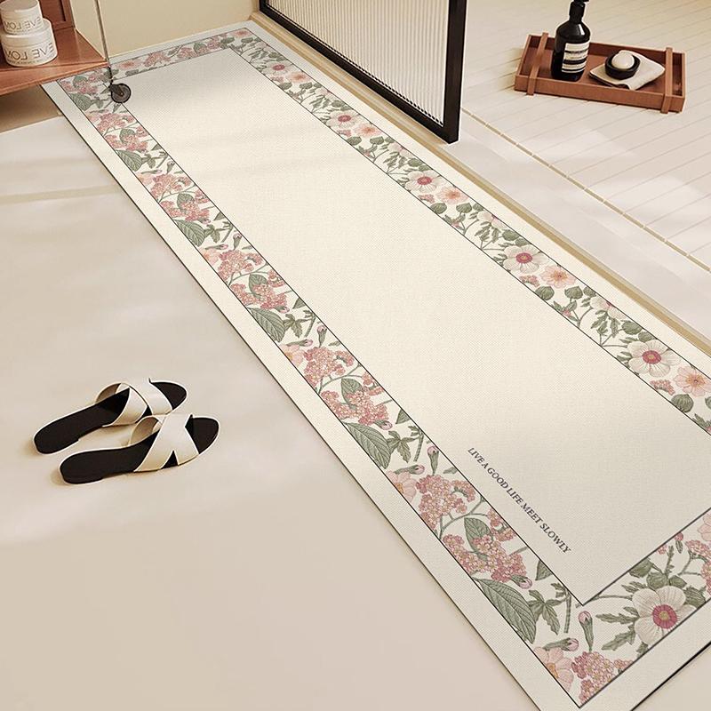 Rug for Bathroom Mat Absorbent Anti-slip Floor Mats Diatom Mud Toilet Shower Area Pink Carpet Plant Flowers Home Decoration Rugs