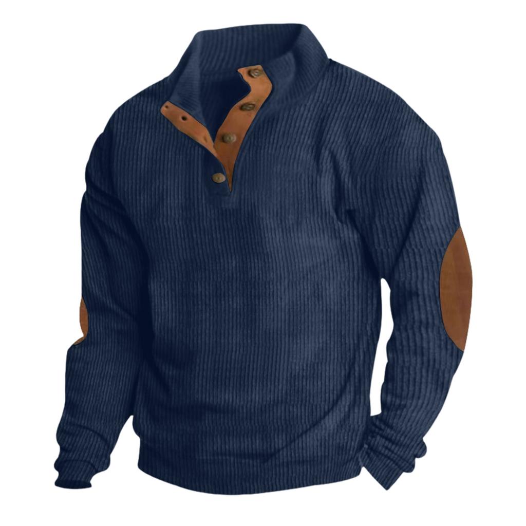 Men's Corduroy Button-Up Stand Collar Long Sleeve Sweatshirt