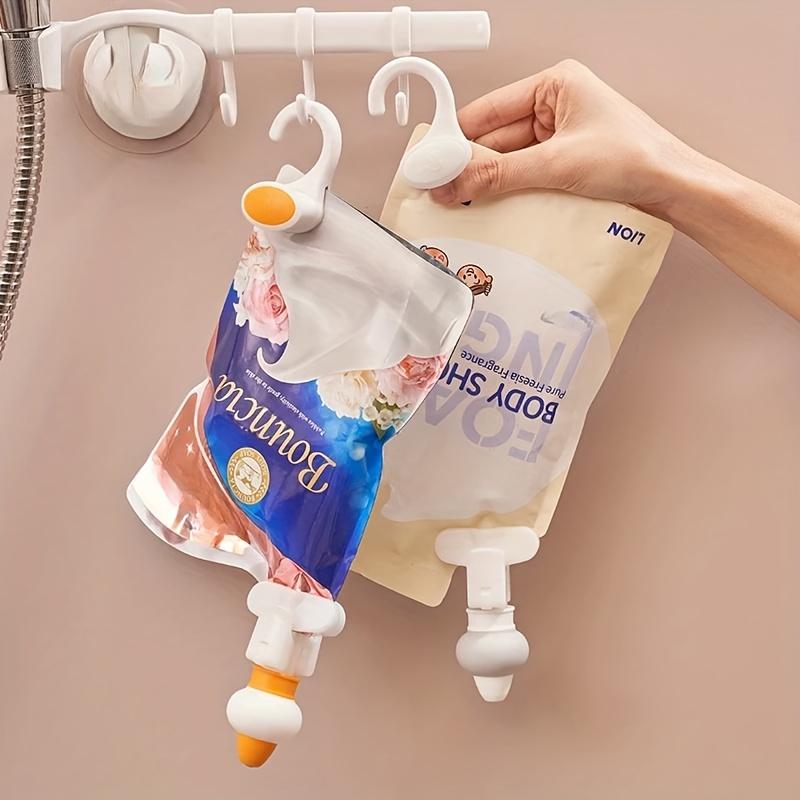 A Set of Hanging Shower Gel And Shampoo Refill Dispensers with Hooks, Designed for Use in Bathrooms. These Clips for Shampoo, Conditioner