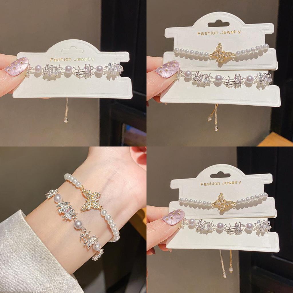 Butterfly Jewelry Bracelet With Zircon And Simulated Pearl For Women Gift Giving
