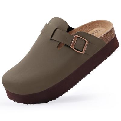 Fashion Shevalues Platform Clogs Sandals For Women Summer Thick Heels Leather Mules Slippers Female Cork Footbed Fashion Beach Sandals