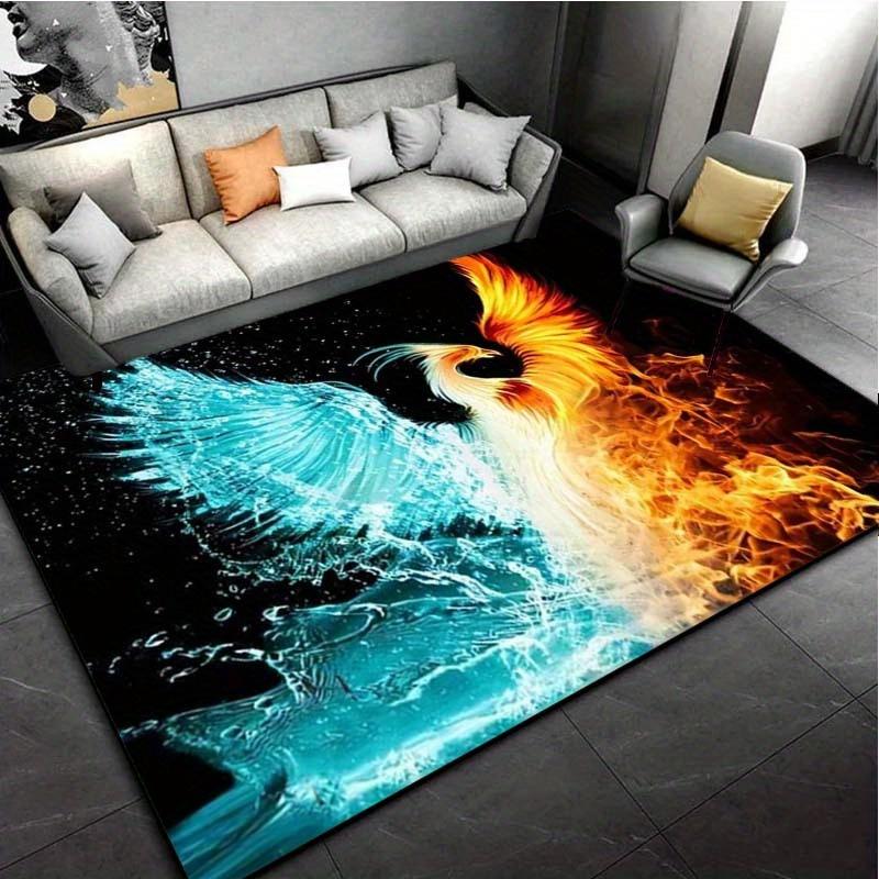 Fire and Water Phoenix Rug for Modern Homes - Abstract Art Carpets, Innovative Design Elements, Stylish Living Room Decor 50cm x 80cm