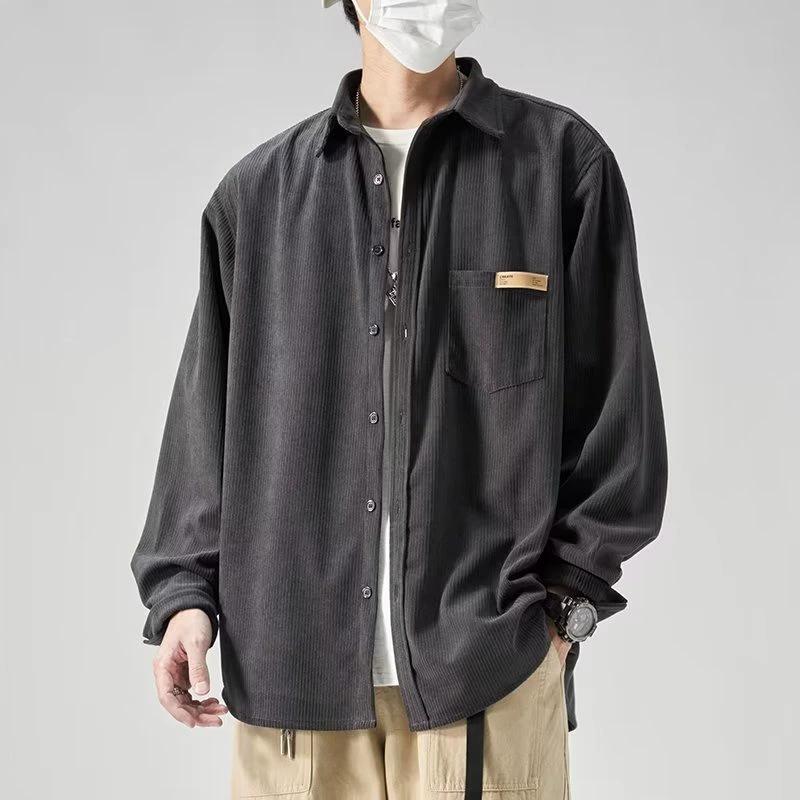 Men's Comfortable Corduroy Versatile Top Plus Size Loose Casual Shirt Thick Long-Sleeve