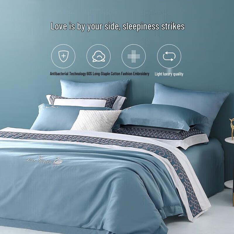 

Mercury Home Textiles Love Stories K04 Grey Blue 100% Cotton 4-Piece Bedding Set for 1.8m Bed