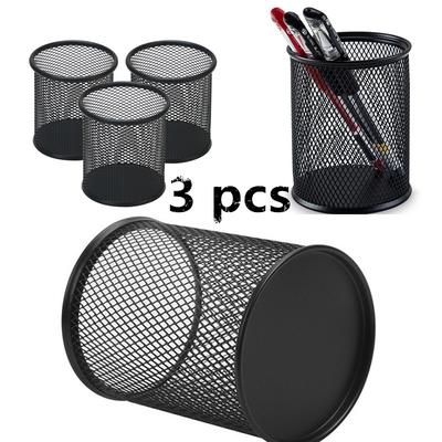 Office Steel Metal Mesh Cylinder Pen Pencil Eraser Stationery Holder Container