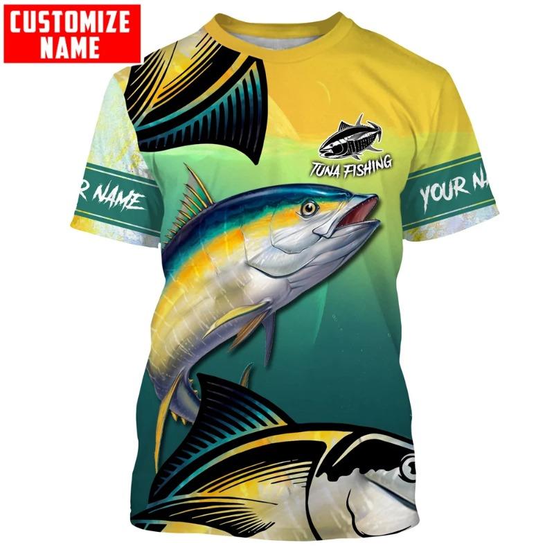 Tuna fishing Saltwater Fish ocean blue Customize name 3D Printed Mens t shirt Cool Summer style Unisex Casual T-shirt TX271