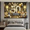 2D Luxury Black Gold 50th Birthday Backdrop Banner Glitter Crown Party Decor Background