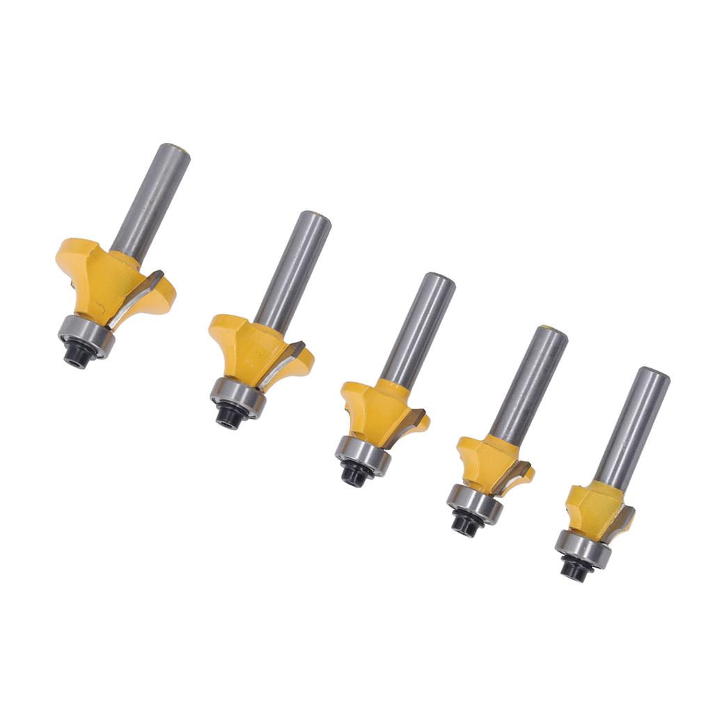 5 Bucăți Bit Router Rotunjire Margini cu Coadă de 8mm, Carbură, Freză pentru Prelucrarea Lemnului