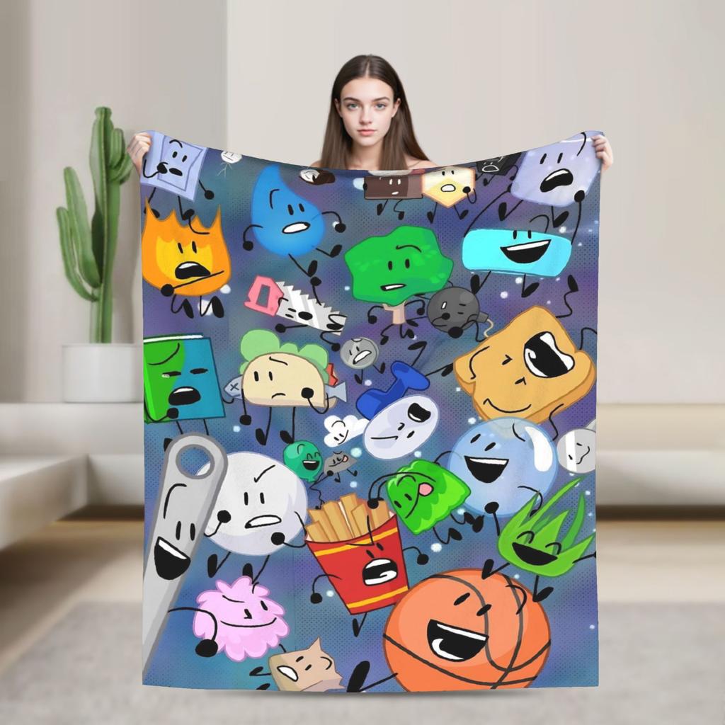 Two BFDI Cartoon Animated Blanket Flannel Novelty Warm Throw Blanket for Home Decoration