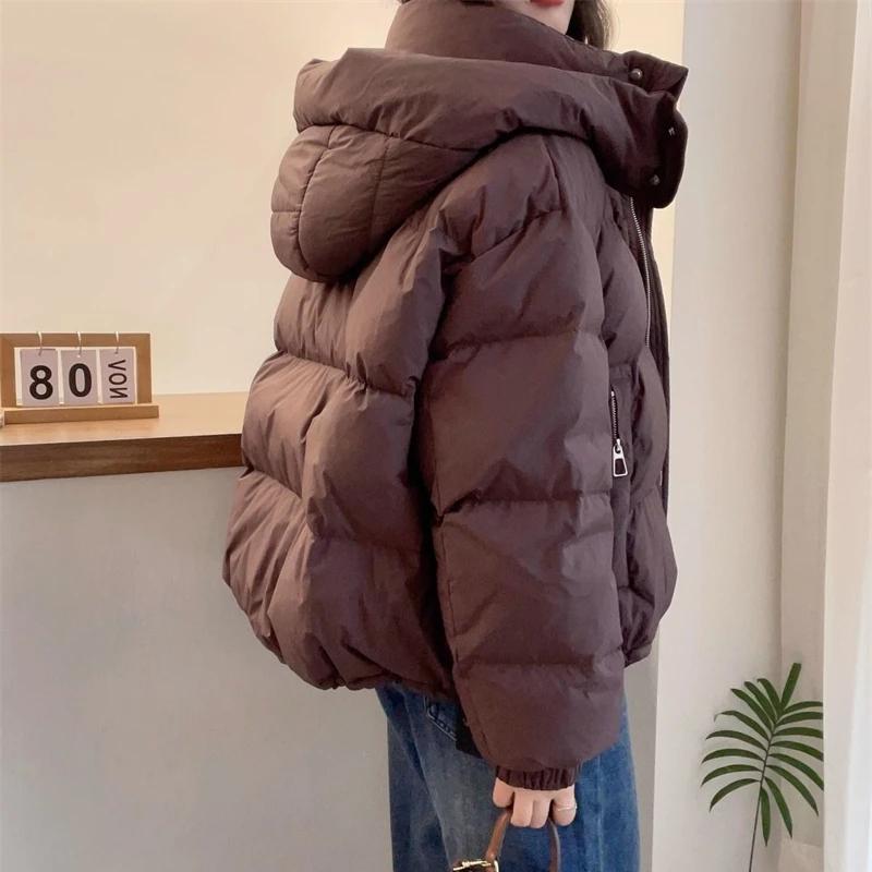 Parka da donna in cotone coreano con cappuccio Cappotto invernale oversize spesso caldo ampio Piumino Giacca esterna con cerniera moda solida femminile