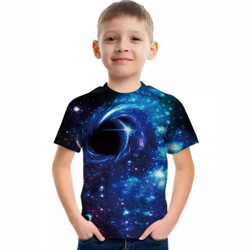 Tricou cu mânecă scurtă pentru băieți, cu imprimeu astronaut și cer înstelat, haine de vară, tricou cu mânecă scurtă pentru copii