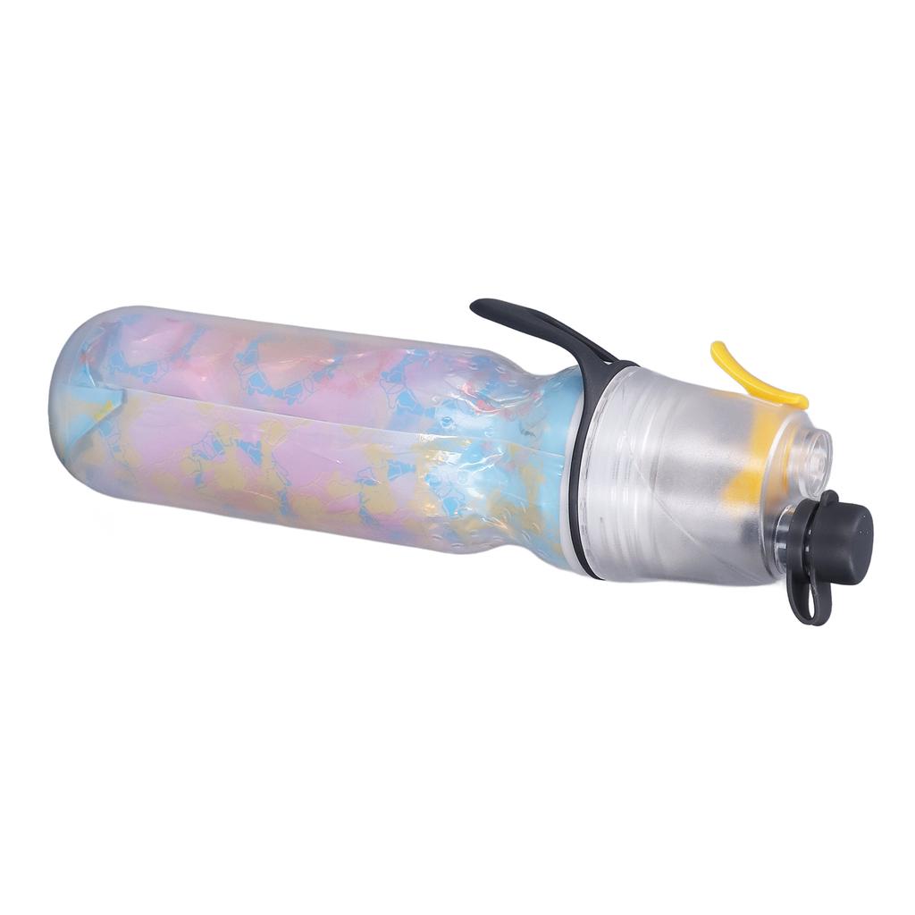 PE Misting Water Bottle Spray Mist Sports Water Bottle Reusable Cooling Drinking Bottle with Double Wall Insulation Carry Loop Yellow