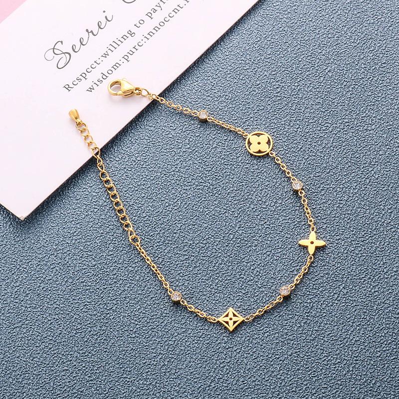 Glücksbringer vierblättriges Kleeblatt Armband für Damen Einfaches Titanstahl Accessoire Farbechtes Armband gray