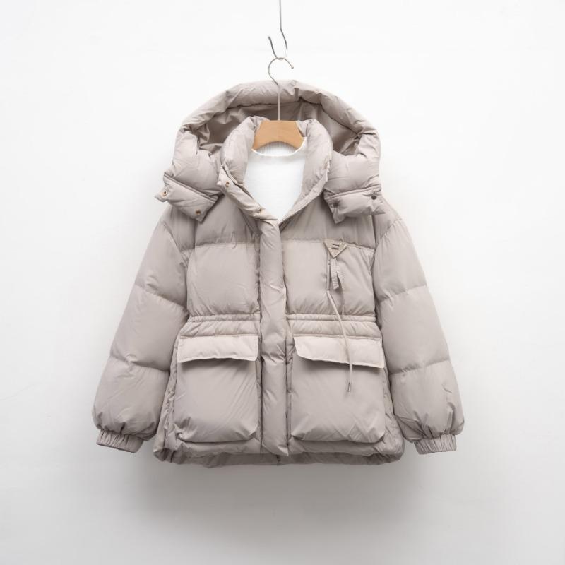 

Пинху осень-зима новый короткий с капюшоном утолщенный свободный хлеб белый утиный пух модная теплая куртка пуховик женский M