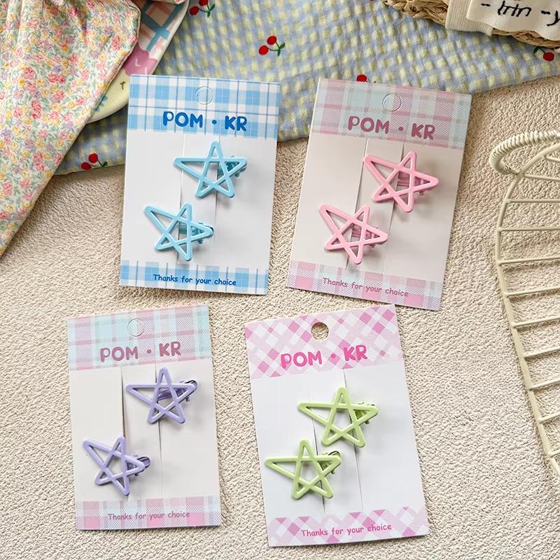 2pcs/set Sweet Korean Fashion Star Hair Clip for Kids Girl Candy Color Children's Bang Side Clip Cute Hair Accessories Headwear