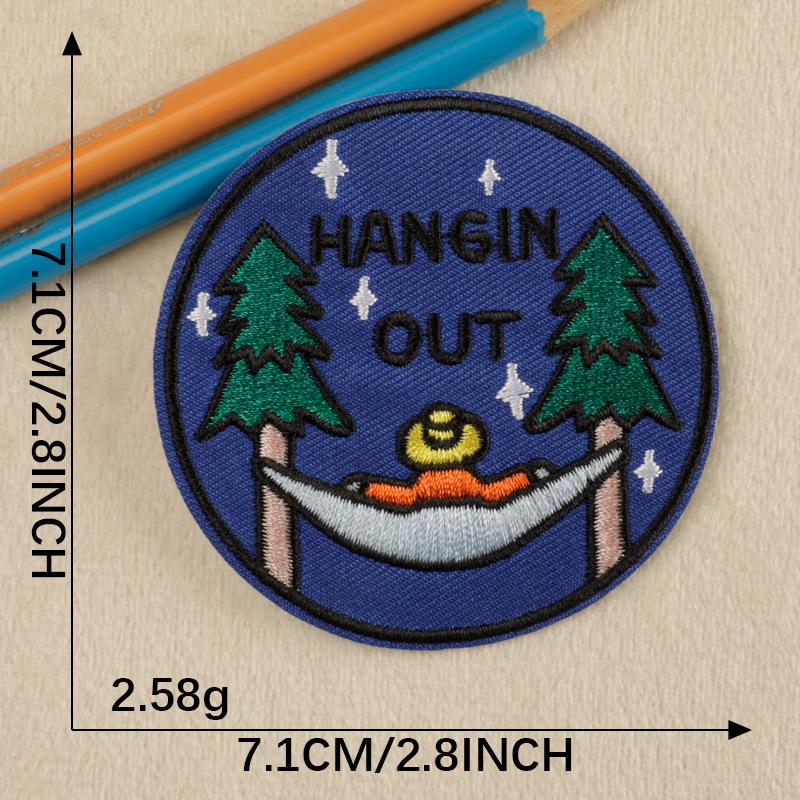 Round Badge Camping Series Iron-On Embroidered Patch for Clothing Accessories