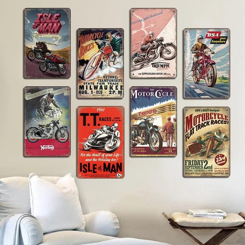 Vintage motokrosový plakát Kovové plechové cedule Motocykl Grand Prix Kovová plaketa Nástěnná dekorace pro garáž Moto Club Man Cave Bar