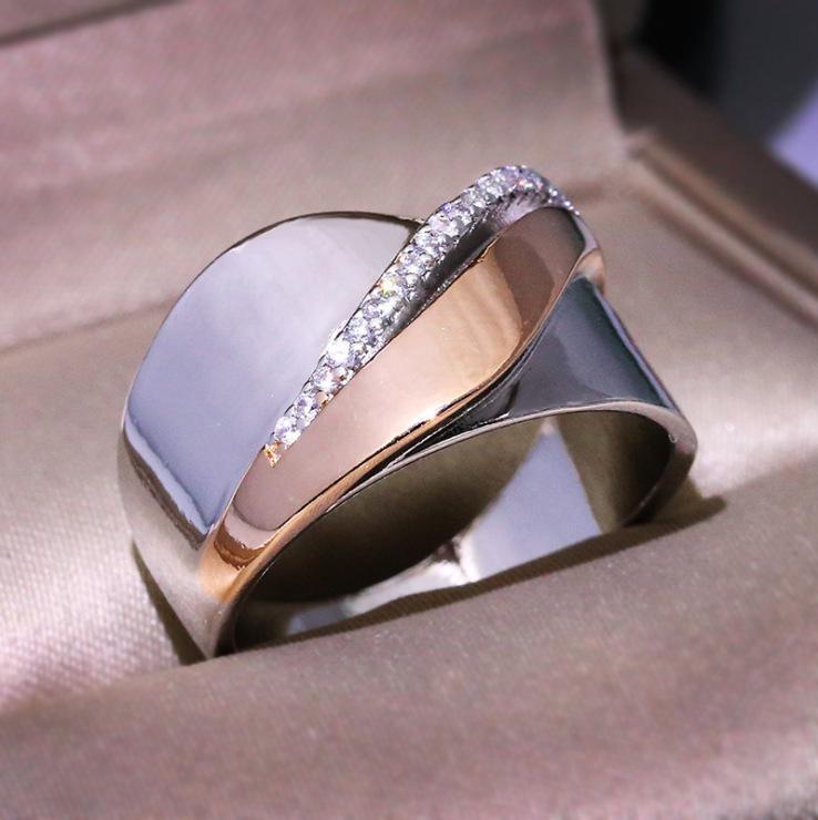 Electroplated Rose Gold Two-Color Bow Cross Zircon Ring