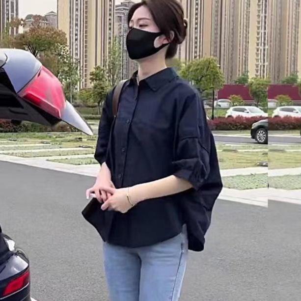 

Летняя рубашка из чистого хлопка в корейском стиле для женщин — новый, универсальный, омолаживающий и шикарный дизайн 3X Large темно-синий