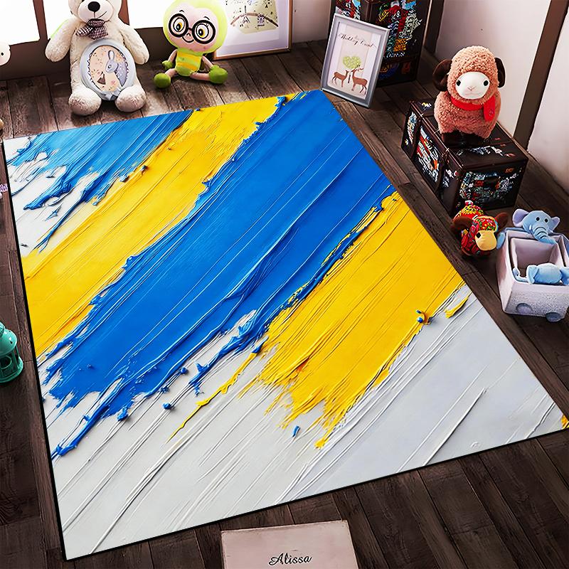Abstract Yellow Blue White Art Pattern Carpet for Living Room Decor Suitable for Use As an Anti-slip for Living Room Bedroom Sofas