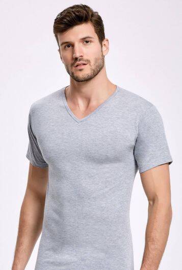 Canottiera da uomo con scollo a V grigio İlke 1034, 3 pezzi