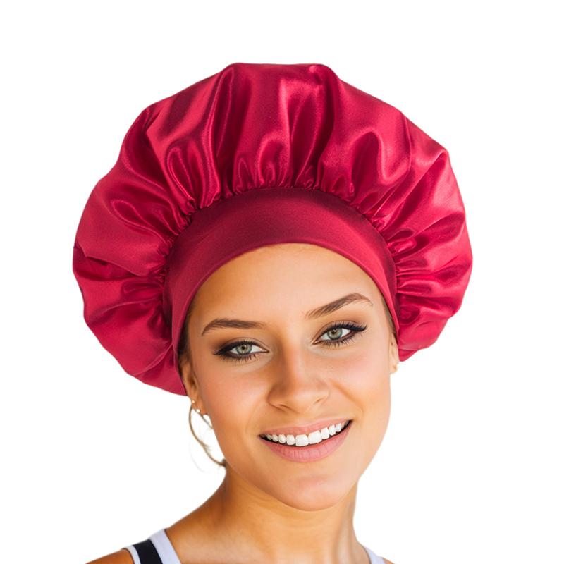 1pcs Soft Silk Satin Lined Bonnet Large Satin Hair Bonnet Household Sleep Shower Cap Hair Wrap Cover for Long Hair Salon Tool