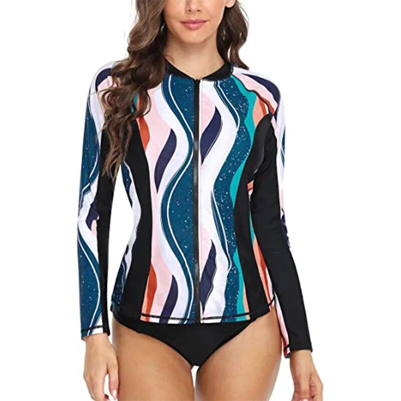 

Корейський гідрокостюм Жіночий Rash Guard Купальник З блискавкою спереду Топ для захисту від сонця UPF 50+ Швидкосохнучий Повсякденний Сурфінг Парний Купальний топ XXL