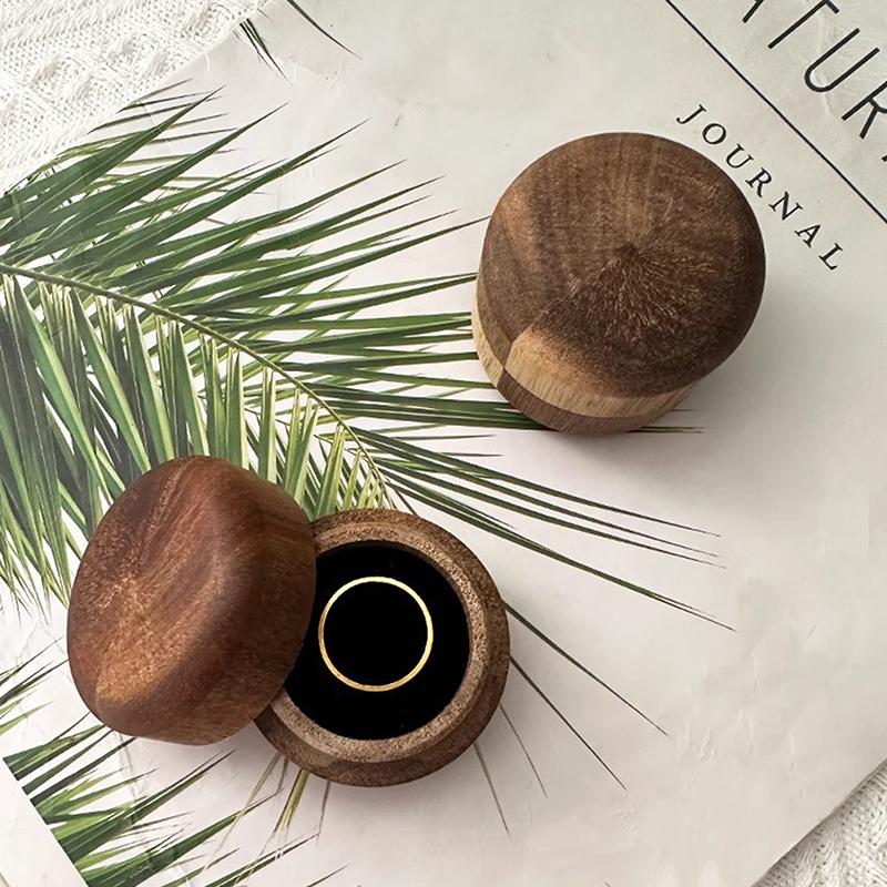 Wood Ring Box Wedding Proposal Engagement Round Wood Ring Box Jewelry Storage Box Portable Solid Wood Ring Box