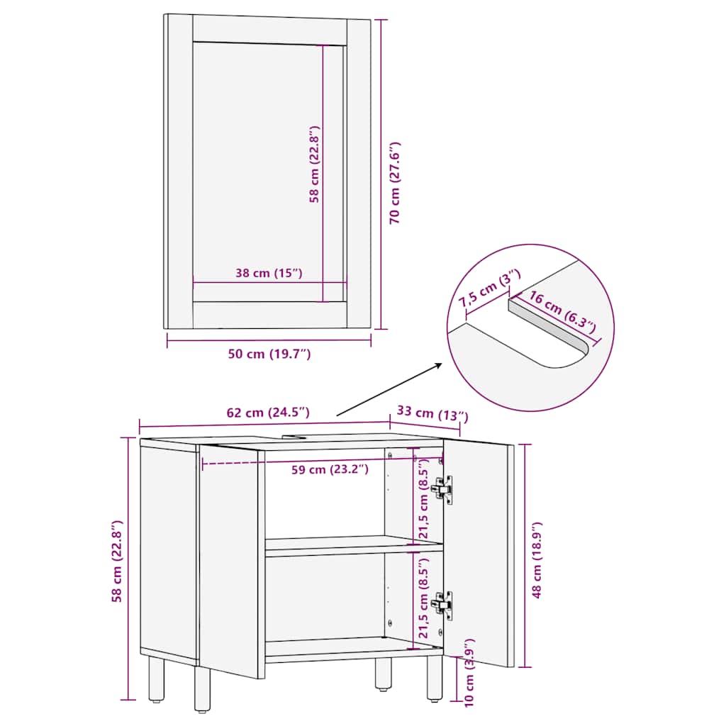 2 Piece Bathroom Furniture Set Brown Solid Mango Wood